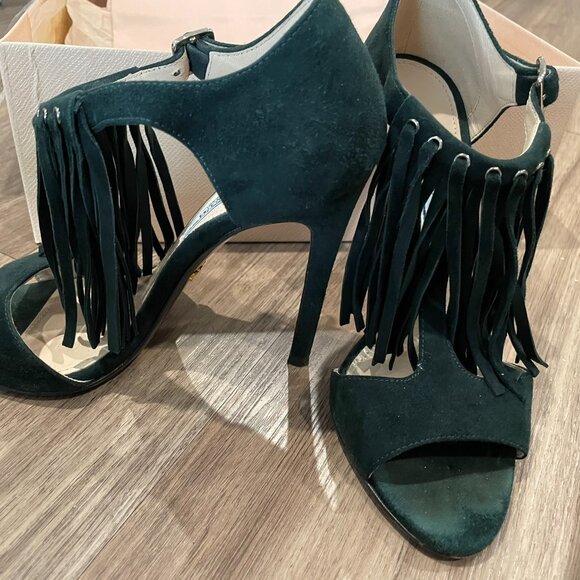 Prada Green Sued Fringe Sandals size 6 - Picture 3 of 9
